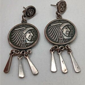 Aztec King Cuautemoc Sterling Silver Dangle Earrings